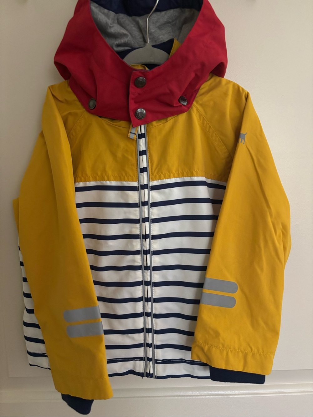 Kids Waterproof Yellow Striped Jacket with Red Hood